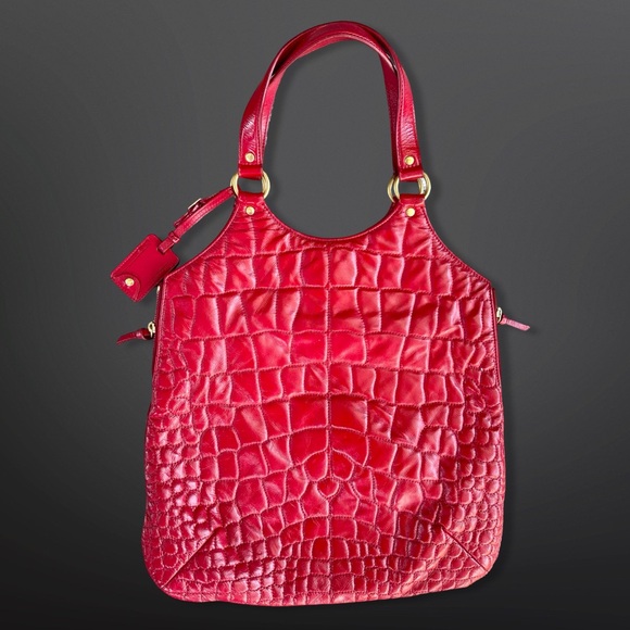 Vintage YSL Yves Saint Laurent Red Crocodile Patent Leather Tribute Tote Bag - Picture 2 of 9